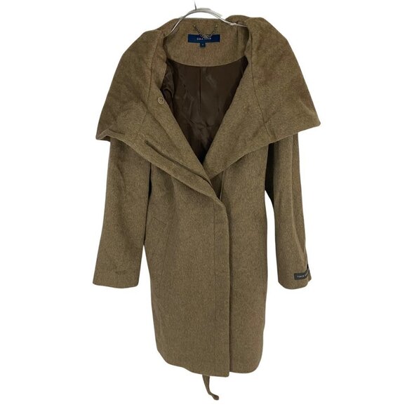 Cole Haan Women's Tie-Waist Wool & Alpaca Blend Wrap Coat Sz 12 Maple Sugar NWOT - Picture 2 of 15